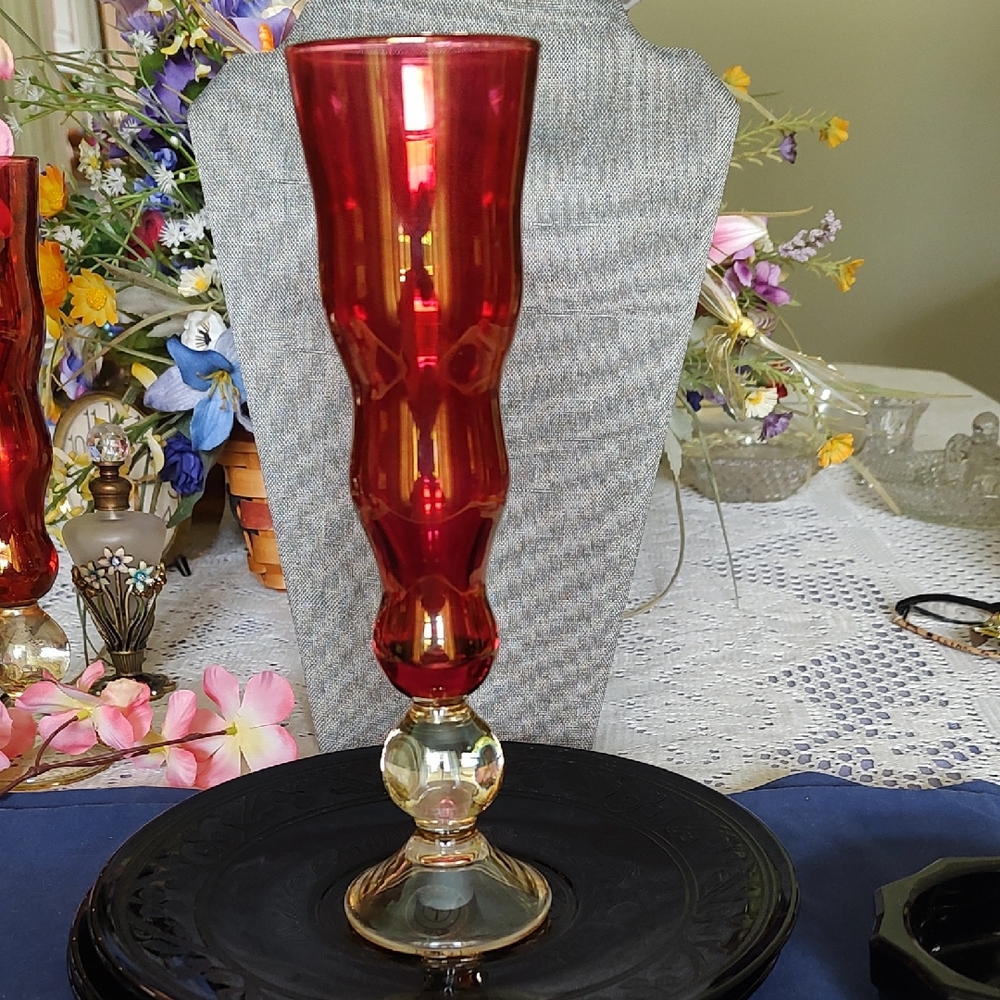Ruby flash Bombay Glass Poland art glass bud vase